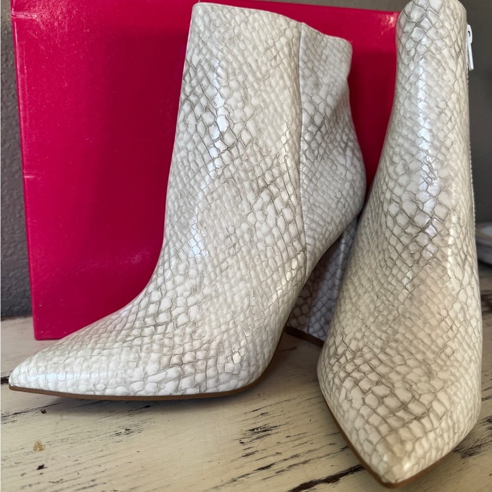 White Snakeskin Look Ankle Boots